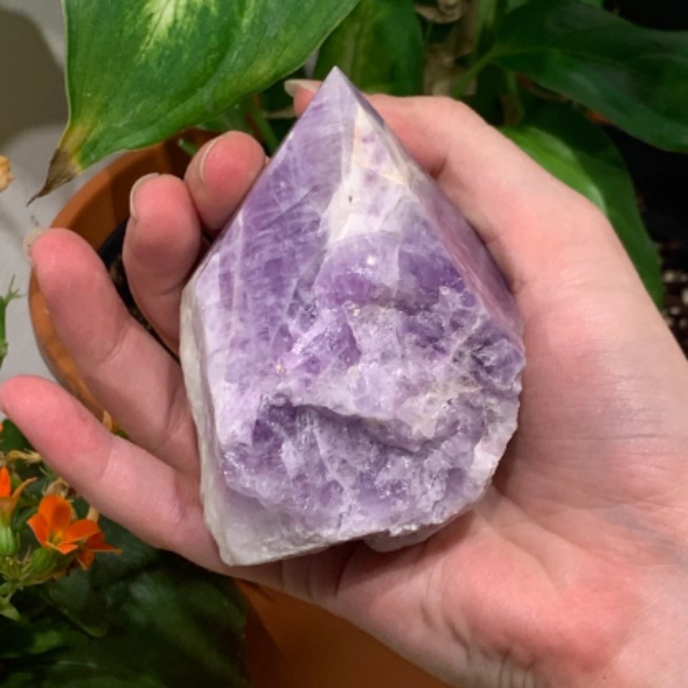 One Chevron Amethyst Polished Point, Crown Chakra, Boho Decor, Crystal Grids